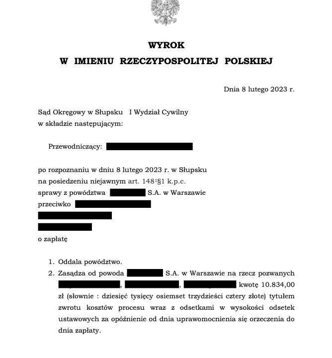 Kolejna wygrana Kancelarii w sprawie przeciwko Bankowi o bezskuteczne wypowiedzenie umowy kredytu hipotecznego